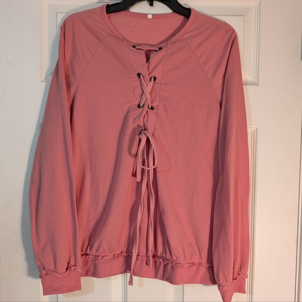 Long Sleeve Lace-Up Women's Shirt Size L